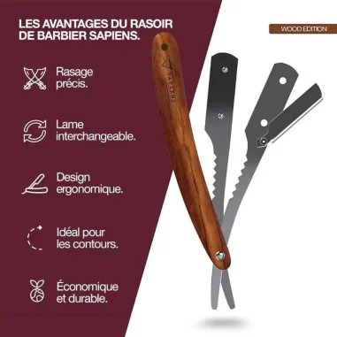 Shavette Barbe - Rasoir du Barbier Bois - SAPIENS Barber