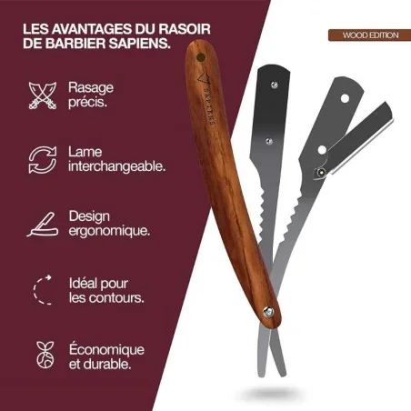 Shavette Barbe - Rasoir du Barbier Bois - SAPIENS Barber