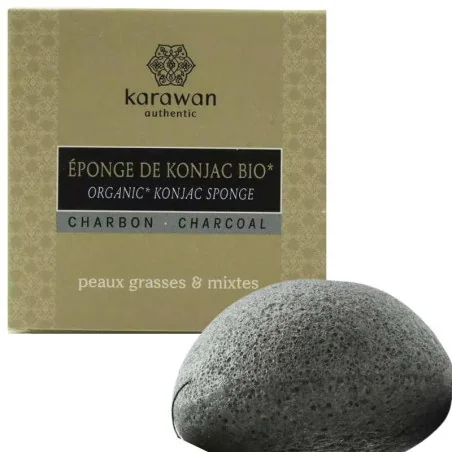 Eponge Konjac Visage Charbon Noir Bambou Bio | KARAWAN Authentic