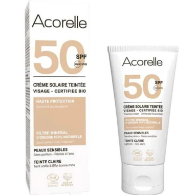 Crème Solaire Teintée Bio SPF 50 ACORELLE - Teinte Claire