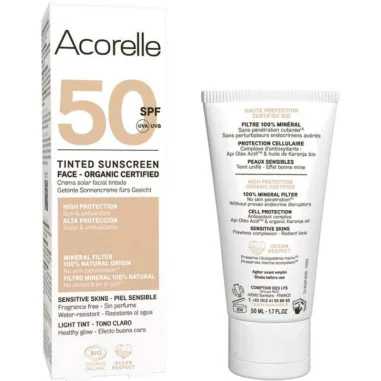 Crème Solaire Teintée Bio SPF 50 ACORELLE - Teinte Claire