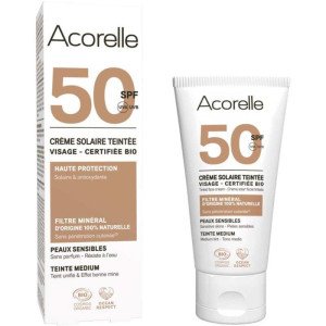 Crème Solaire Visage Teintée Bio SPF 30 ACORELLE - Teinte Dorée Médium