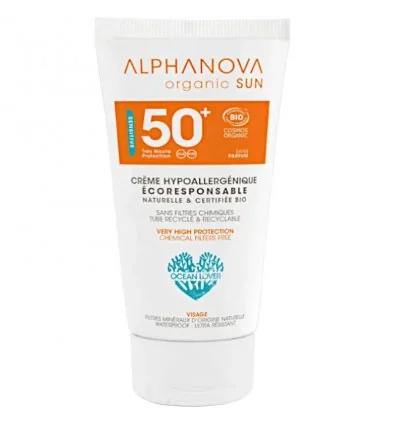 Crème Solaire Visage Bio SPF 50+ ALPHANOVA SUN Très Haute Protection