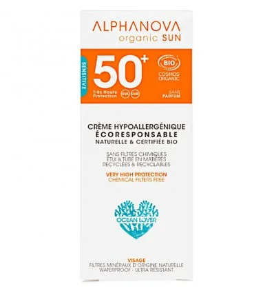 Crème Solaire Visage Bio SPF 50+ ALPHANOVA SUN Très Haute Protection