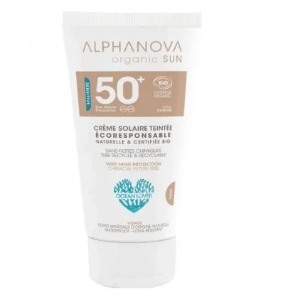 Crème Solaire Teintée Bio SPF 50+ ALPHANOVA SUN - Claire ou Dorée