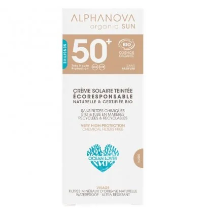 Crème Solaire Teintée Bio SPF 50+ ALPHANOVA SUN - Claire ou Dorée