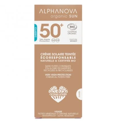 Crème Solaire Teintée Bio SPF 50+ ALPHANOVA SUN - Claire ou Dorée
